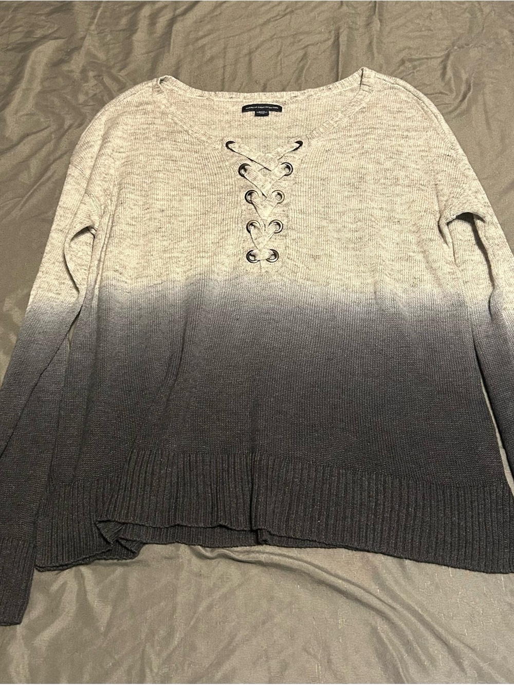 Women’s Ombre Lace-Up Pullover Sweater - Gray/Navy
